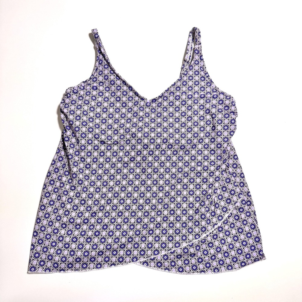 Lands End Tulip Hem Tankini Top Size L 14-16 Purple Floral Geometric Swim Top